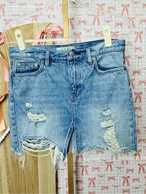 We The Free Relaxed & Destroyed Light Blue Distressed Denim Mini Skirt Classic